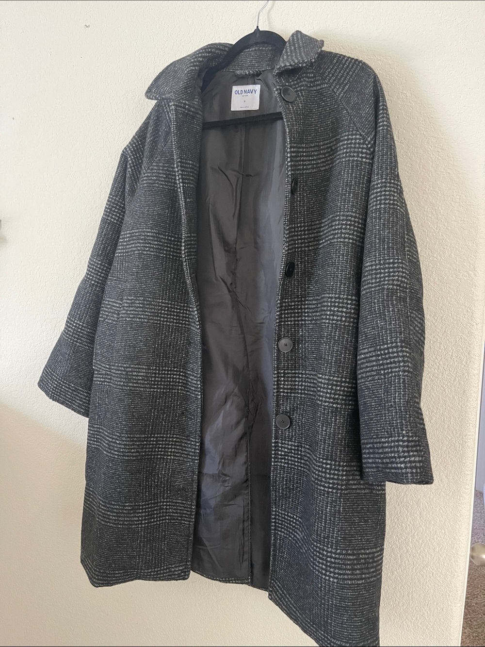 Old Navy Women's Gray Plaid Hooded Trench Coat
